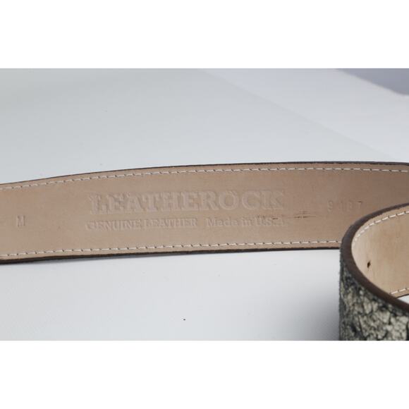 VTG Leatherock Belt Metallic Crackled Leather Rhinestone Gem Statement Buckle M main image 7